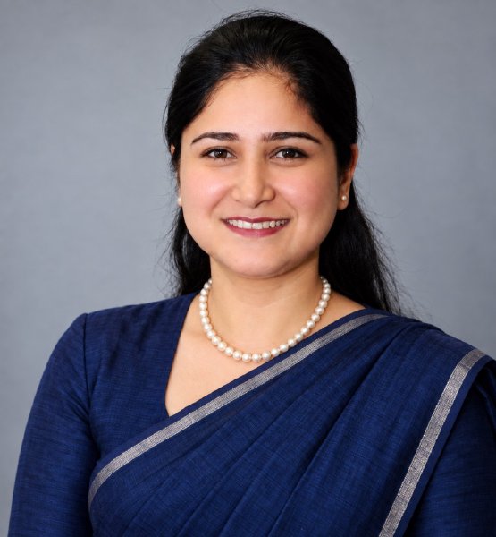 Professional Headshot — Navy Sari